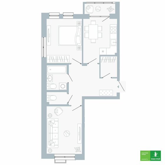 56,1 м², 2-комнатная квартира 7 597 000 ₽ - изображение 1