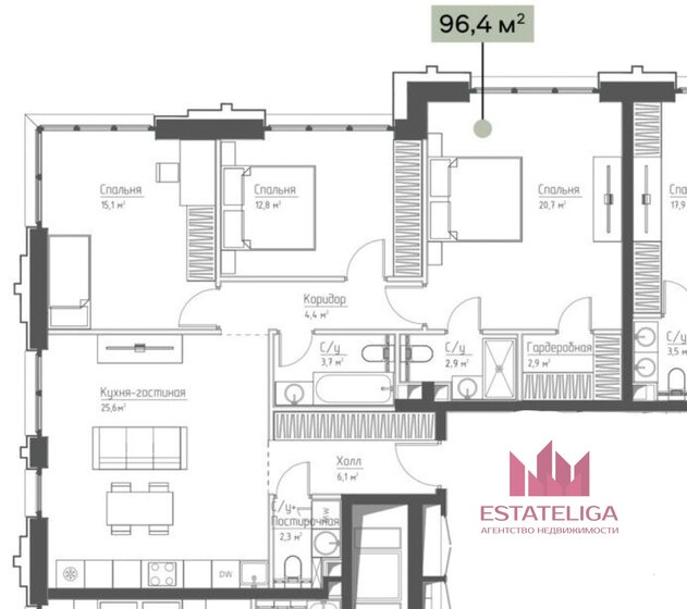 96,4 м², 3-комнатная квартира 49 000 000 ₽ - изображение 1