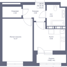 Квартира 36,8 м², 1-комнатная - изображение 2