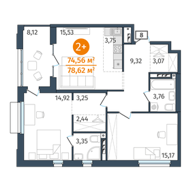 Квартира 74,6 м², 2-комнатная - изображение 1
