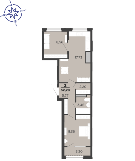 52,3 м², 2-комнатная квартира 6 731 100 ₽ - изображение 1