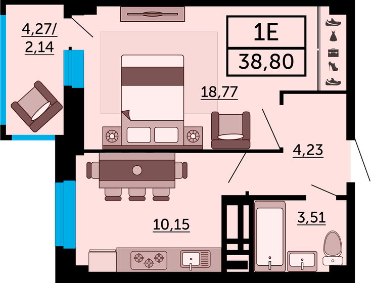 38,8 м², 1-комнатная квартира 6 440 800 ₽ - изображение 1