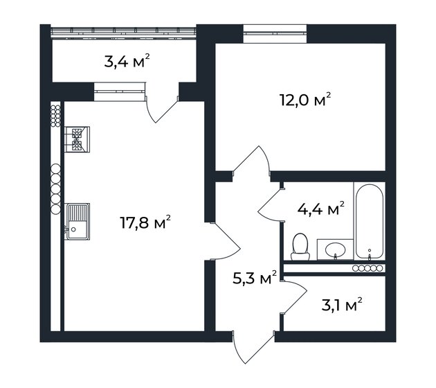 44,3 м², 1-комнатная квартира 6 567 542 ₽ - изображение 1