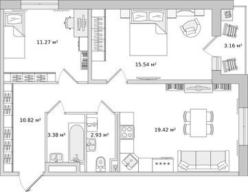 65,3 м², 2-комнатная квартира 9 396 073 ₽ - изображение 6