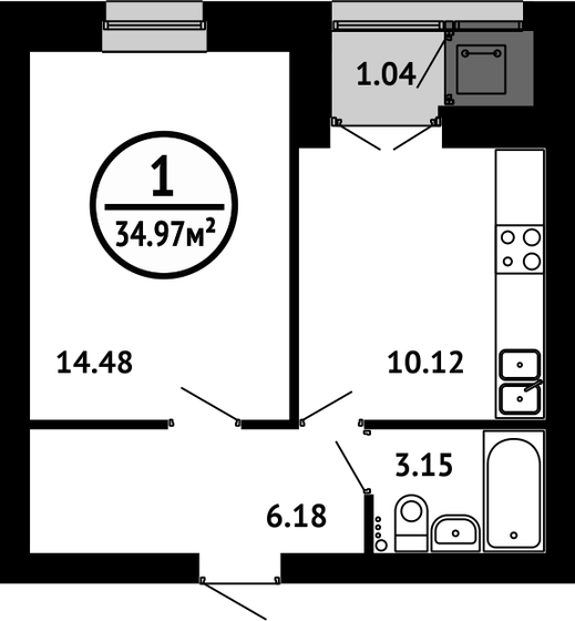 35,1 м², 1-комнатная квартира 5 164 110 ₽ - изображение 33