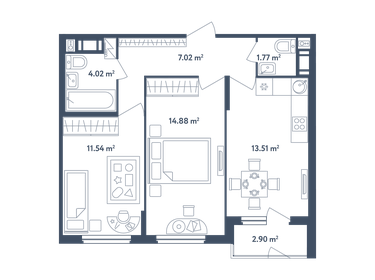 Квартира 54,2 м², 2-комнатная - изображение 1