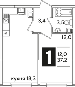 Квартира 37,2 м², 1-комнатная - изображение 2