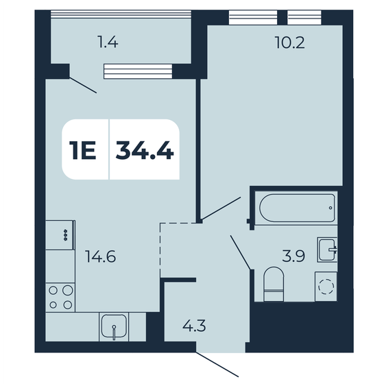 34,4 м², 1-комнатная квартира 4 317 200 ₽ - изображение 1