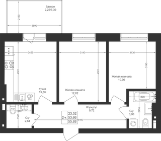 54,5 м², 2-комнатная квартира 7 575 500 ₽ - изображение 45