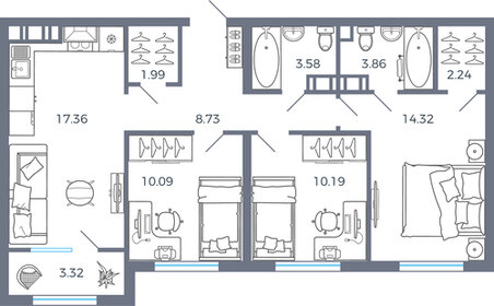 60,9 м², 3-комнатная квартира 11 450 000 ₽ - изображение 9