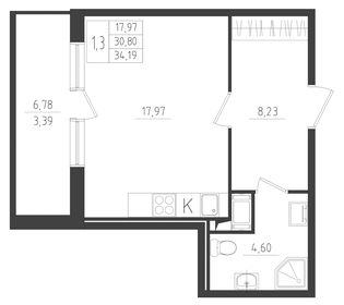 Квартира 34,2 м², студия - изображение 1
