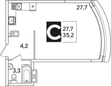 Квартира 35,2 м², студия - изображение 2