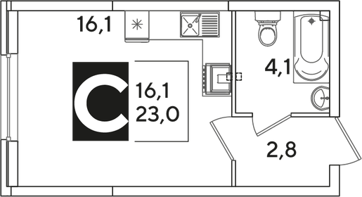 Квартира 23 м², студия - изображение 2