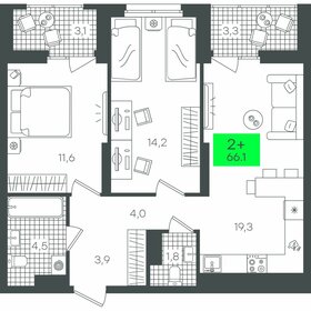 Квартира 66,1 м², 2-комнатная - изображение 1