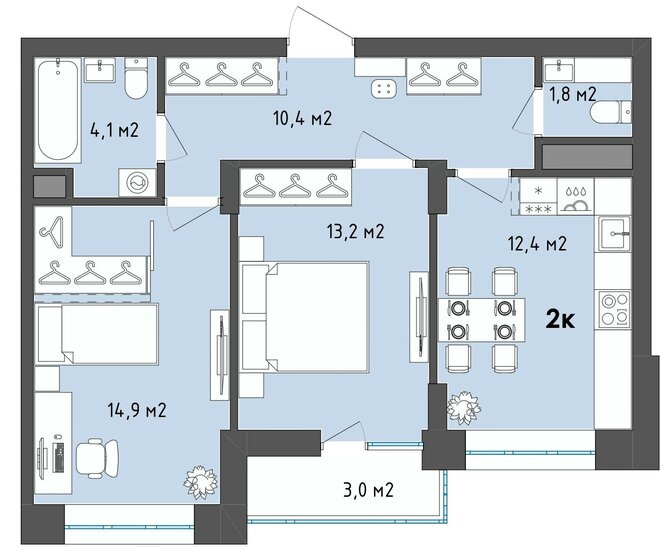 58,3 м², 2-комнатная квартира 6 979 093 ₽ - изображение 1