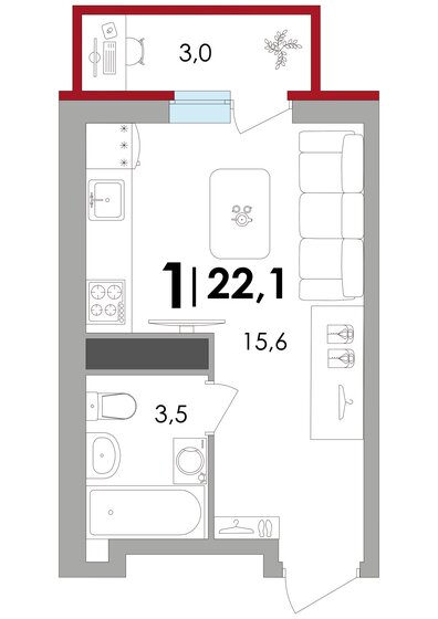 22,1 м², квартира-студия 2 891 170 ₽ - изображение 1