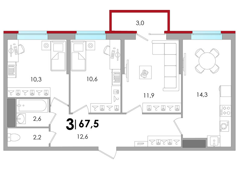 67,5 м², 3-комнатная квартира 7 055 840 ₽ - изображение 22