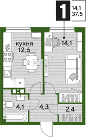 Квартира 37,5 м², 1-комнатная - изображение 2