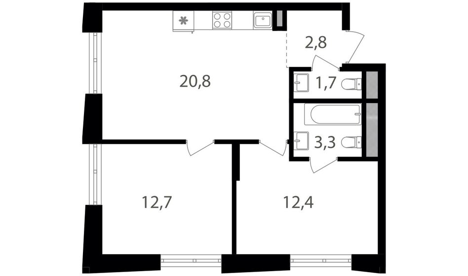 53,7 м², 2-комнатная квартира 18 526 500 ₽ - изображение 1