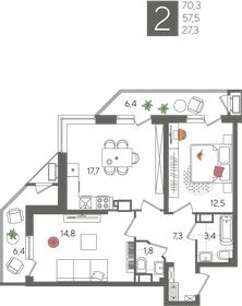 Квартира 70,3 м², 2-комнатная - изображение 2