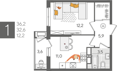 37 м², 1-комнатная квартира 6 800 000 ₽ - изображение 40