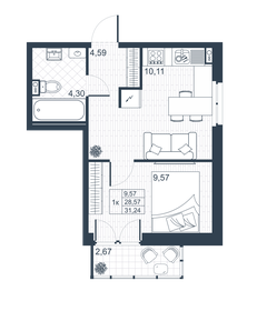 Квартира 29,4 м², 1-комнатная - изображение 1