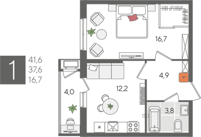 41,6 м², 1-комнатная квартира 7 492 160 ₽ - изображение 29