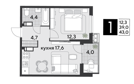 49,4 м², 1-комнатная квартира 8 398 000 ₽ - изображение 9