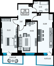 Квартира 59,6 м², 2-комнатная - изображение 1