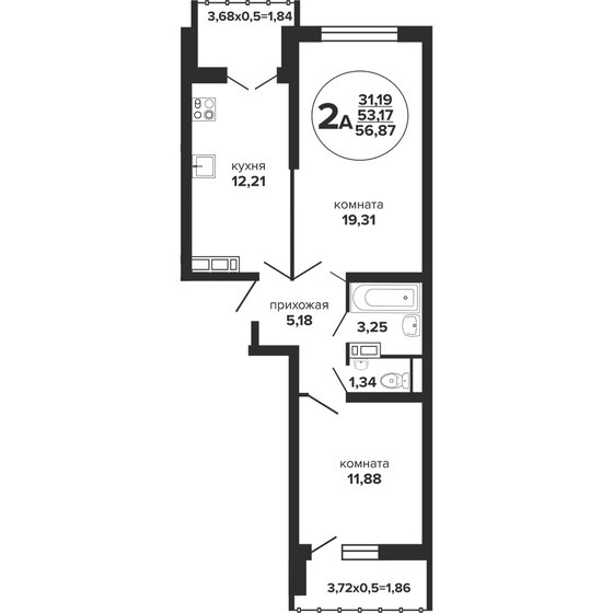 58,5 м², 2-комнатная квартира 7 598 500 ₽ - изображение 1