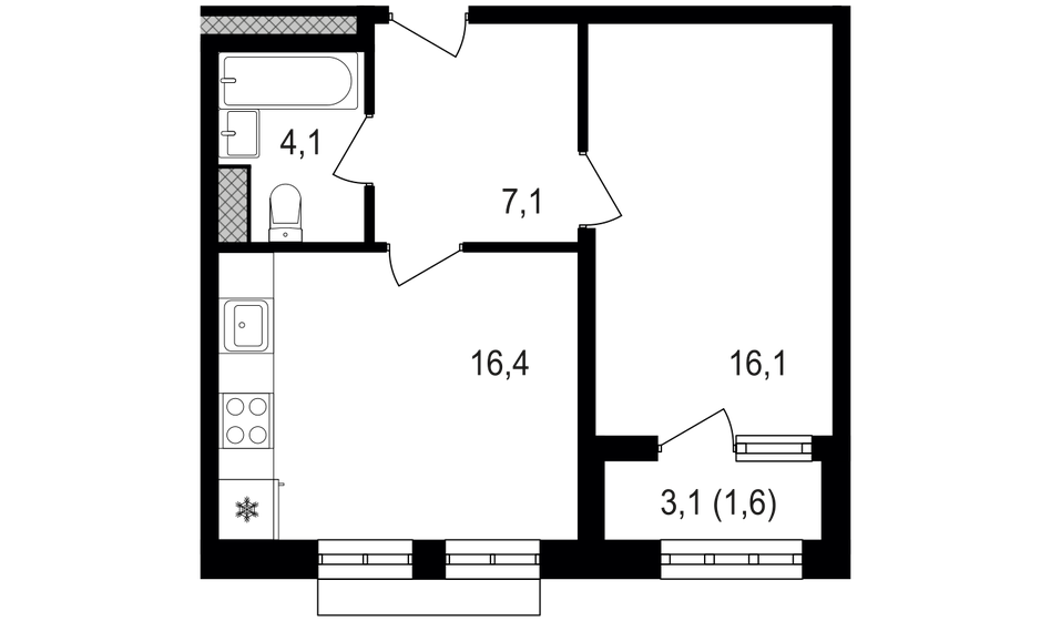 45,6 м², 1-комнатная квартира 18 244 560 ₽ - изображение 1