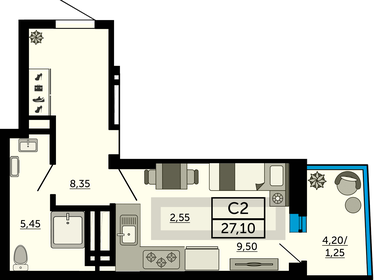 27 м², квартира-студия 5 600 000 ₽ - изображение 123