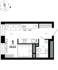 Квартира 26 м², 1-комнатная - изображение 1