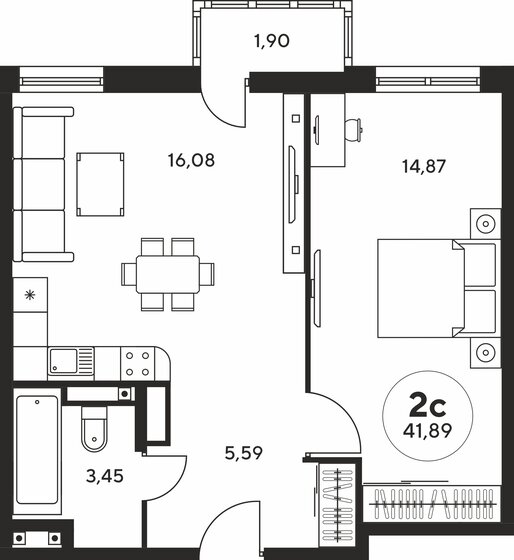 41,9 м², 2-комнатная квартира 6 520 000 ₽ - изображение 1