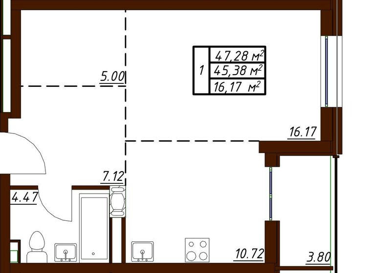 47,3 м², 1-комнатная квартира 6 353 200 ₽ - изображение 1