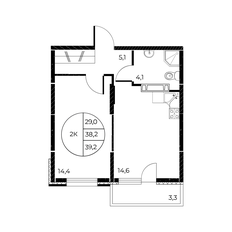 Квартира 39,2 м², 2-комнатная - изображение 2