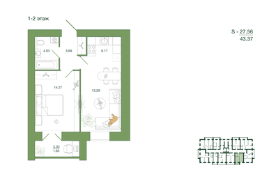 43,5 м², 1-комнатная квартира 4 388 450 ₽ - изображение 22