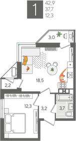 Квартира 42,9 м², 1-комнатная - изображение 1