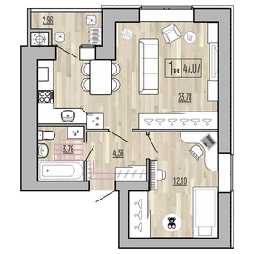 45,9 м², 1-комнатная квартира 3 320 000 ₽ - изображение 64