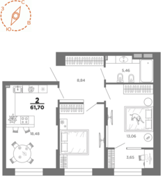 Квартира 61,7 м², 2-комнатная - изображение 1