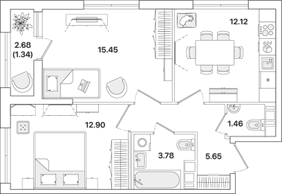 52,7 м², 2-комнатная квартира 12 340 075 ₽ - изображение 12