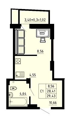 29,4 м², квартира-студия 3 942 280 ₽ - изображение 1