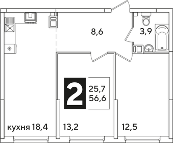 56,6 м², 2-комнатная квартира 9 599 360 ₽ - изображение 5