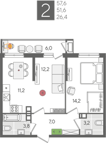 55,7 м², 2-комнатная квартира 6 500 000 ₽ - изображение 72