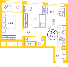 Квартира 58,3 м², 2-комнатная - изображение 1