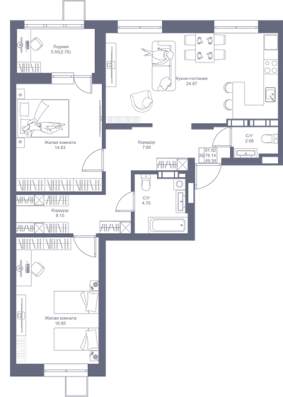 81,9 м², 3-комнатная квартира 15 892 480 ₽ - изображение 1