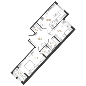 Квартира 74,4 м², 2-комнатная - изображение 1