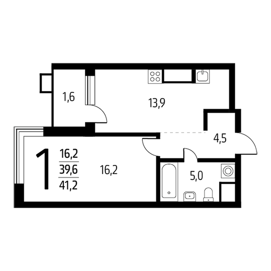 41,2 м², 1-комнатная квартира 10 901 520 ₽ - изображение 19