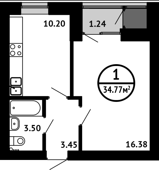 34,8 м², 1-комнатная квартира 5 041 650 ₽ - изображение 1