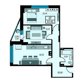 Квартира 57,6 м², 2-комнатная - изображение 1